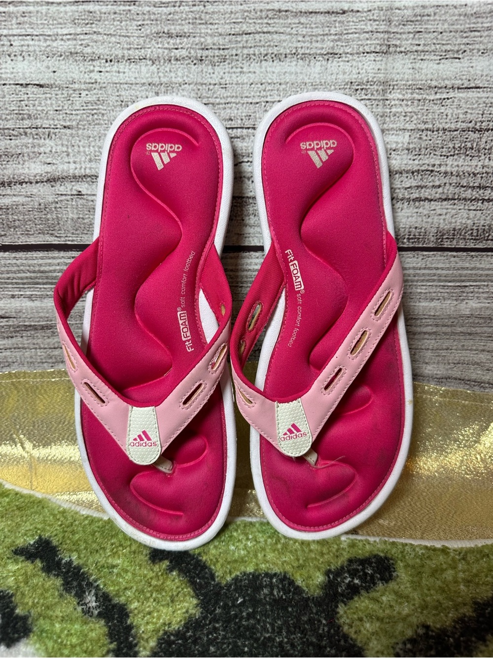 adidas Pink and Light Pink Cushioned Fitfoam Flip Flops